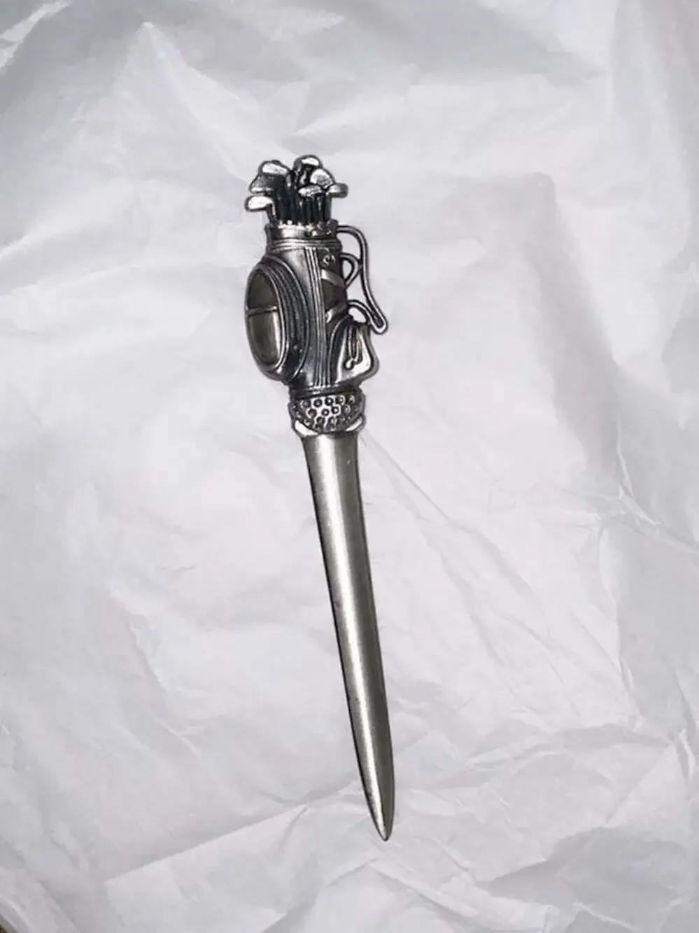 Vintage Pewter Golf Bag with Clubs Letter Opener